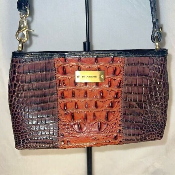 Brahmin Women's Pecan Croc-Embossed Leather Shoulder Bag - EUC - Picture 1 of 15